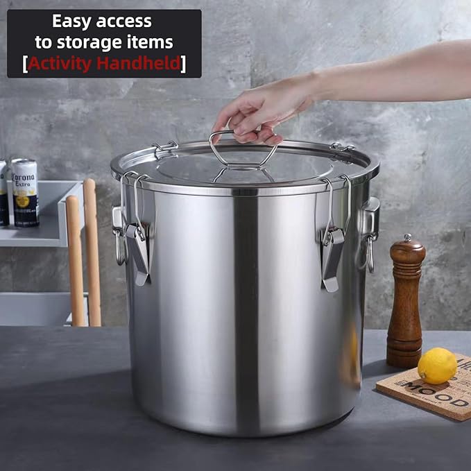 304 stainless steel food storage containers with lids lock clips airtight container large airtight for rice flour sugar grain coffee bean storage containers Kitchen jar (5.55gal/21L)