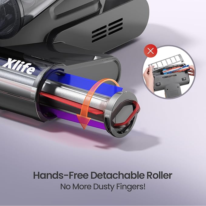 Xlife Mattress Vacuum, Bed Vacuum Cleaner with 2 Roller Brushes for Pet Hair, 253.7nm UV-C Light, 140F° Heating, 550W 16KPA Suction, HEPA Filter Couch Vauum for Bed, Sofa, Pillow, Baby Crib (Corded)