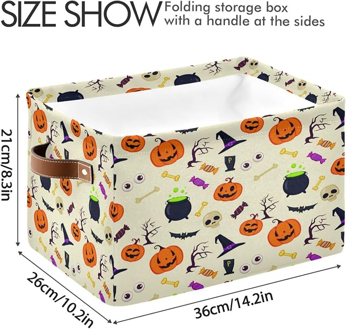 Kigai Storage Basket, Fabric Collapsible Closet Organizer Bin | Halloween Pumpkin Waterproof Foldable Canvas Basket with Handles for Shelves, Nursery, Closet, Bedroom & Bathroom