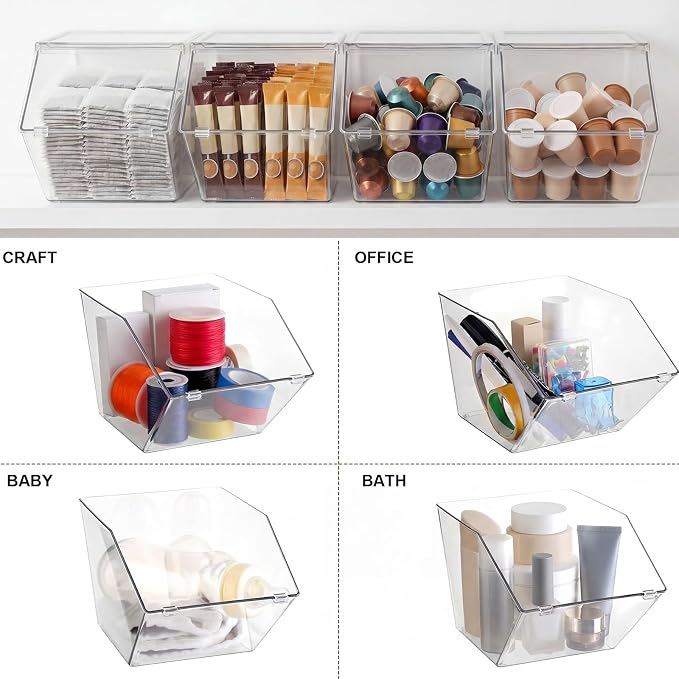 Yerliker 16 Pcs Clear Plastic Storage Bins with Lids Large Stackable Pantry Storage Organizer Bins Kitchen Organization Cabinet Organizers Ideal Containers for Fridge Kitchen abinets Bathroom