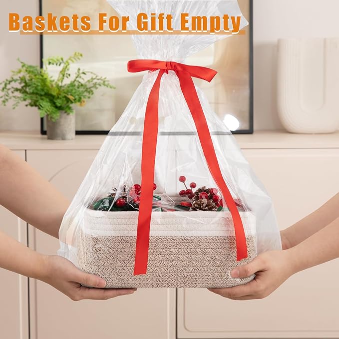 OIAHOMY 4 PACK 7L Storage Baskets for Organizing Storage Bins Brown | Small Bins for Shelves Small Storage Basket Shelf Baskets Organizer Baskets for Gifts Empty Cute Decorative Storage Bins