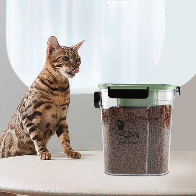 Cat Food Storage Container,Pet Food Storage Bin with Side Pouring Spout and Handle,4lb Cat Treat Containers Dry Food,Airtight BPA Free Portable Cat Food Holder Storage for Oatmeal,Rice,Flour