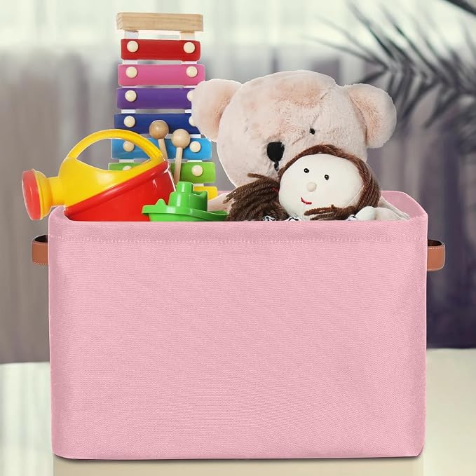 Pink Storage Boxes Theme Storage Nursery Baskets with Handle Closet Collapsible Organizer Shelf Bins for Book Cloth 15?¨¢11?¨¢9.5 IN