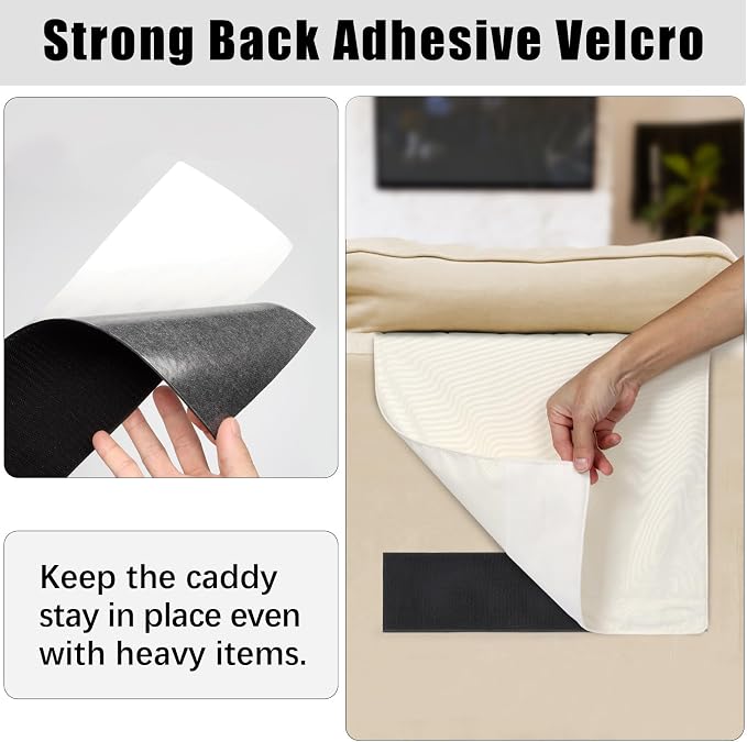 WOMACO Sofa Armrest Remote Magazine Holder, Non-Slip Armchair Recliner Caddy, Couch Arms TV Remote Control Organizer for Tablet, Phone, iPad, Laptop (Ivory, 16" x 35")