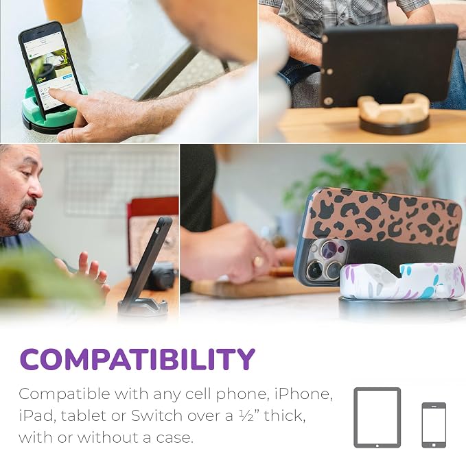 Plus+ Ultra Phone Stand (Swivel Base) - Portable Mount Accessory - Charging Port Access - Compatible with Tablet, iPhone & Most Smartphones (Marble)