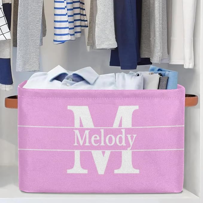 Personalized Storage Bins, Light Green Print Name and Initial Letter