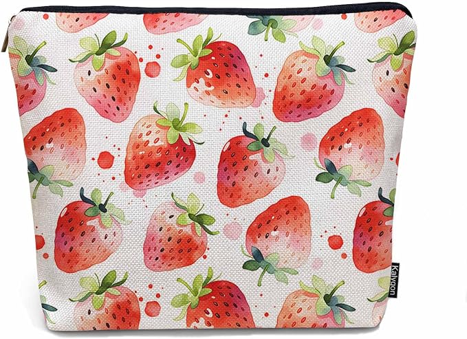 Strawberry Cosmetic Travel Bag For Toiletries, Summer Fruits Strawberry Red Makeup Bag Toiletry Bags For Women, Flax Cosmetic Bags Make Up Bag Purse Toiletries Bag Birthday Gift