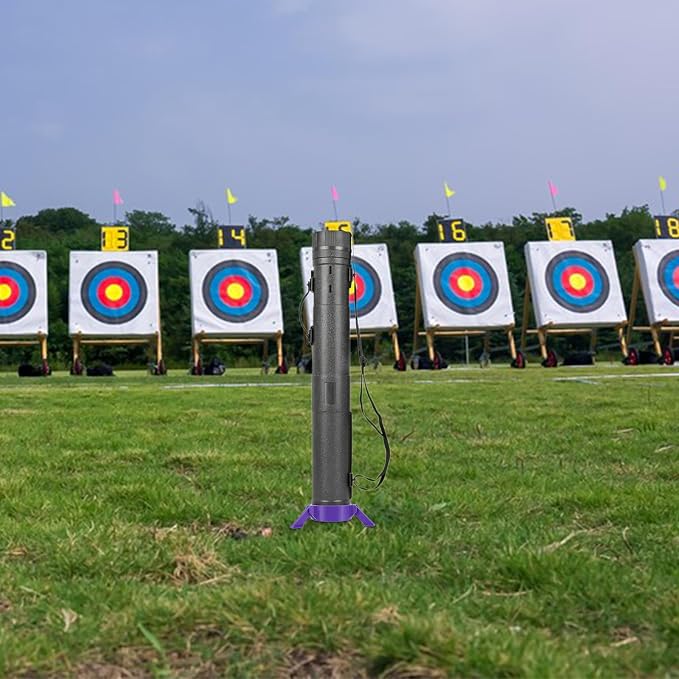 Arrow Tube Stand Adjustable Round Base Floor Rack for Tournaments | Pet Build, Purple Finish, Portable Setup, Target Practice and Outdoor Sessions, Stable 3-leg Support with Height Adjustment