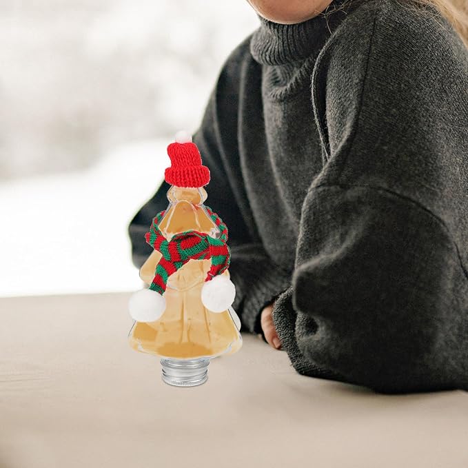 6set Christmas Tree Shaped Juice Bottles Reusable Cold Juice Containers with Caps for Milk Tea Candy Storage and Holiday Decorations