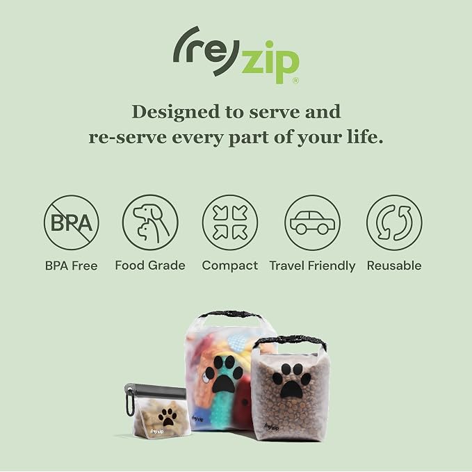 (re) zip Reusable Pet Treat & Poop Bag Carrier with Carabiner Clip, 2-Pack | Airtight, lightweight, compact, water-resistant, BPA-free, travel-friendly. Keeps treats fresh, secure & locks in odor.