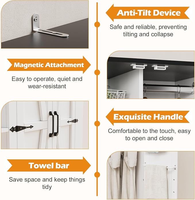 Broom Closet Storage Cabinet, 63" H Wooden Vacuum Storage Cabinet, Utility Closet with 2 Doors, Cleaning Tool Organizer with 6 Shelfs and 5 Pack Broom Holder, 63" H×35.4" W×15.7" D,White