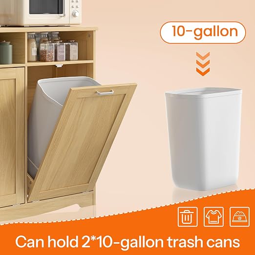 HOOBRO Double Tilt Out Trash Can Cabinet, 20 Gallon Kitchen Trash Bin Cabinet, Hidden Trash Storage with Open Compartments, Hidden Laundry Hamper, for Kitchen, Laundry, Natural NL04LJ01