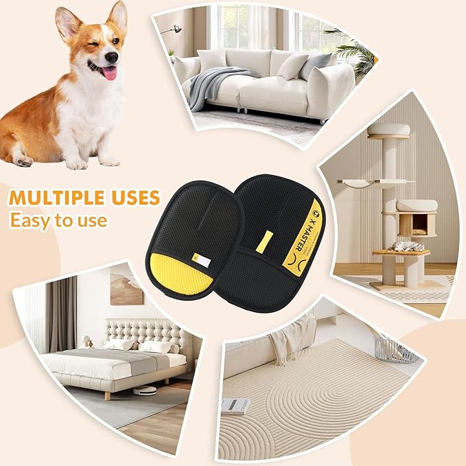 Wortade 3Pcs Pet Hair Removal Glove for Cats & Dogs, Efficient Grooming Gloves for Pet Hair, Cat Grooming Gloves for Hair Removal, Magic Pet Grooming Glove for Couch, Furniture, Carpet, Curtain 2L1S
