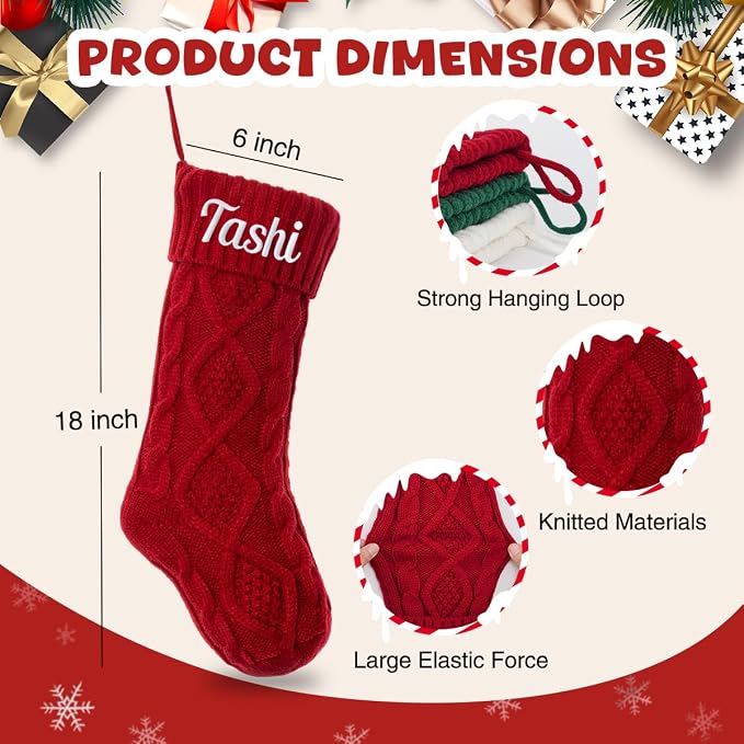 Personalized Christmas Stocking Large Custom Knitted Embroidered Name Xmas Stocking for Family Kids Pets Fireplace Party Decor