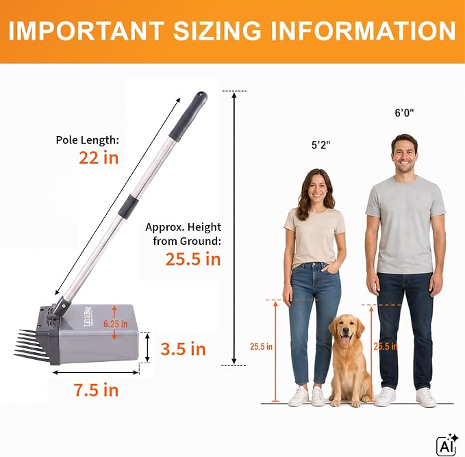 Neater Pet Brands Lift N’ Bag 2.0 Dog Pooper Scooper with Bag Attachment & 22" Pole for Small to Large Dogs, New & Improved Design, 60 Refill Bags, Heavy Duty Dog Poop Scooper for Yard, One-Hand Use