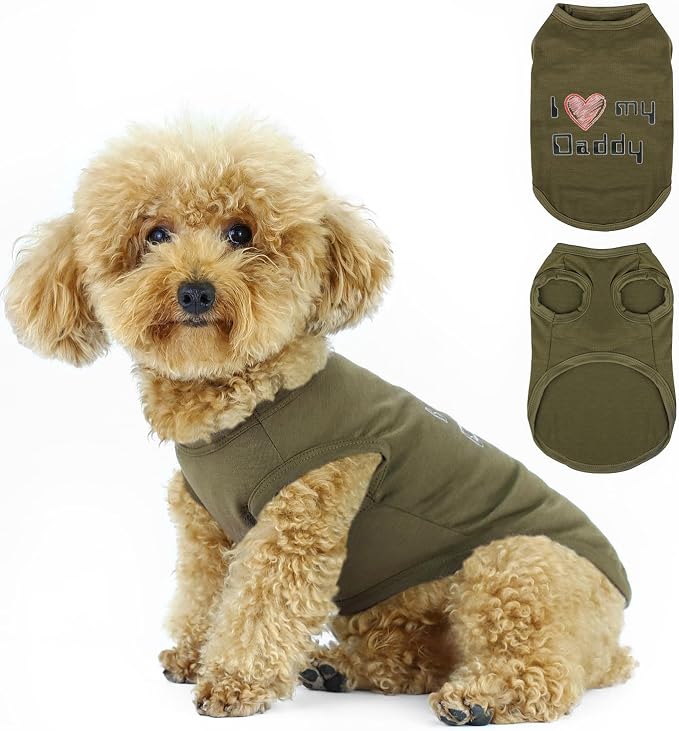 Expressive Pet Vest: Sleeveless Dog Shirt with 'I Love My Daddy' Slogan, Ideal for Chihuahuas, Poodles, Yorkies, and More Adorable Design, Ultimate Comfort, Easy Maintenance! Olive Green Medium
