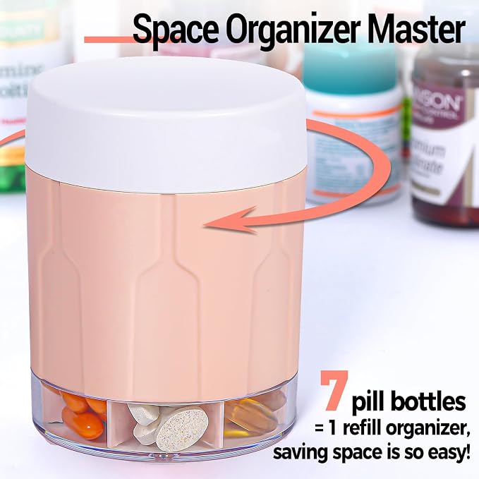 Weekly XXL Pill Organizer Bottle, Daily Pill Dispenser, Anti-Mix Design | 7 Day Portable Travel Pill Box, 21 Labels & Cleaning Brush, XXL Wide Mouth for Easy Access, Vitamin, Fish Oils, Supplement