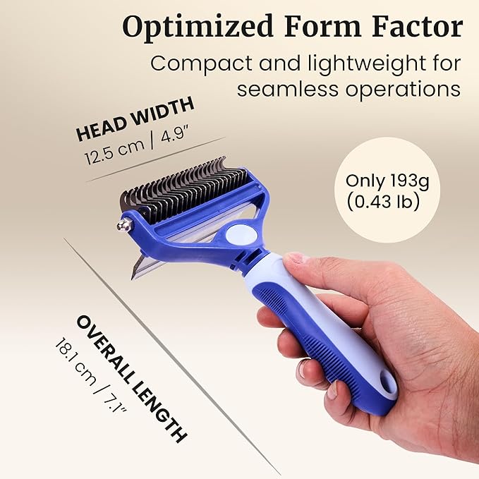 2-in-1 Deshedding Brush and Dematting Rake for Dogs – Double Coat Undercoat Grooming Tool for Medium to Large Breeds, Reduces Shedding by Up to 95%