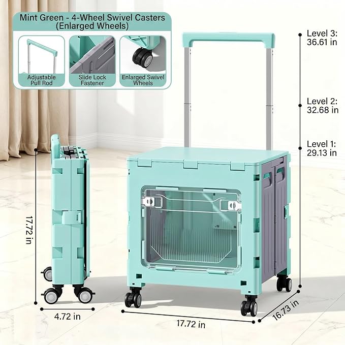 Foldable pet Shopping cart, 4-Wheel Enlarged Swivel Wheels, Large Capacity Aviation Box Shopping cart