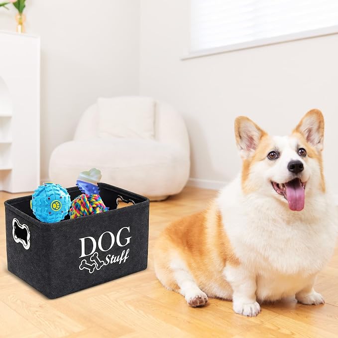 Dog Toy Storage, Dog Toy Box Organizer Baskets, Dogs Food Organizer, Felt Stuff Storage Baskets, Pet Puppy Dogs Toys Bin With Handle, For Organizing Pet Toys, Pets Clothes Blankets, 38×27×25cm