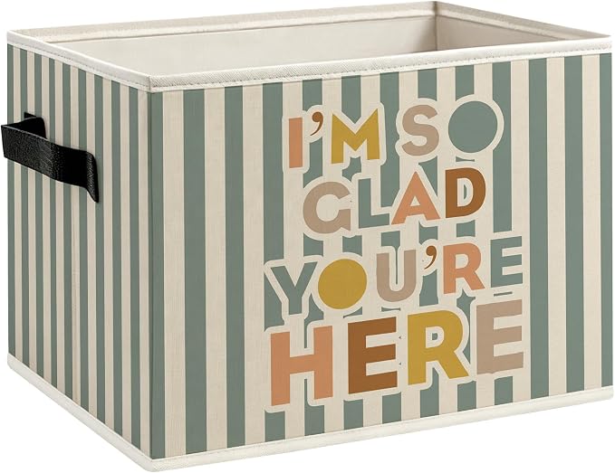 Boho Nursery Foldable Storage Bins Box with Handles, I'm So Happy You're Here Classroom Decorative Storage Boxes Baskets Toybox Organizer for Kids Nursery Room Bedroom Playroom Classroom