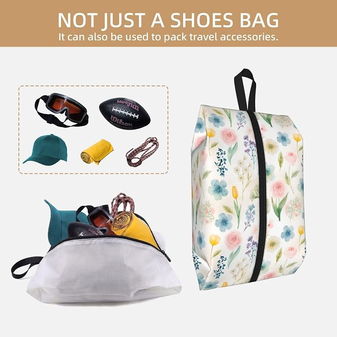 Watercolor Floral Rose Tulip Travel Shoe Bag for Men & Women, Waterproof Shoe Storage Organizer with Zipper, Portable Shoe Pouch for Sneakers, Heels, Sandals, Gym & Travel Luggage 2PCS