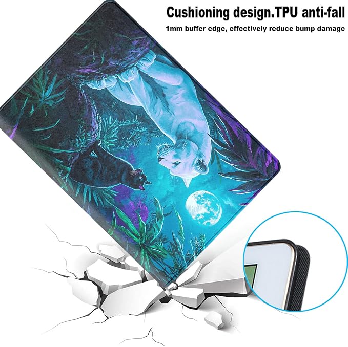 for Samsung Galaxy Tab A 10.1 2016 (SM-T580/T585/T587) Tablet Protective Cover with Adjustable Stand and Magnetic Auto Wake/Sleep,White Panther Black Cat