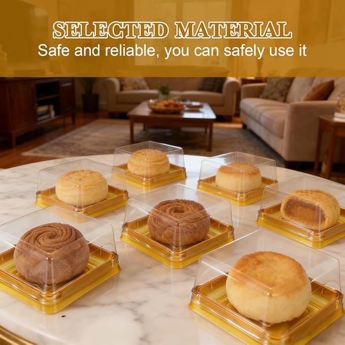 DOITOOL 100 Pcs 3 Inch Mini Cake Containers with Clear Lids | Plastic square mooncake boxes, individual cheesecake cupcake containers for dessert muffin wedding birthday party supplies