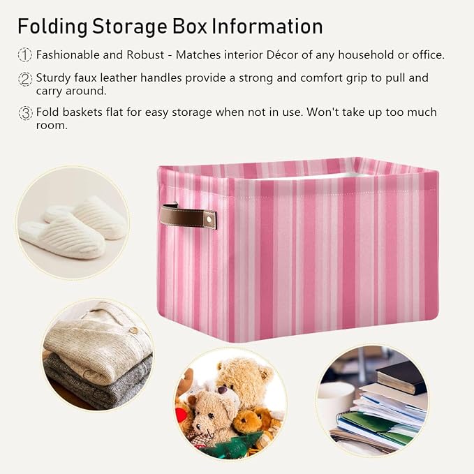Kigai Storage Basket, Fabric Collapsible Closet Organizer Bin | Stripes Waterproof Foldable Canvas Basket with Handles for Shelves, Nursery, Closet, Bedroom & Bathroom
