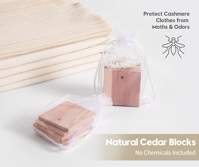 2-Pack Cashmere Sweater Storage Bags for Wool with Cedar Blocks, Beige | Breathable Cashmere/Wool Garment Storage, Mesh Window, Rigid PP Support, Cedar Protection, Foldable Closet Clothes Storage