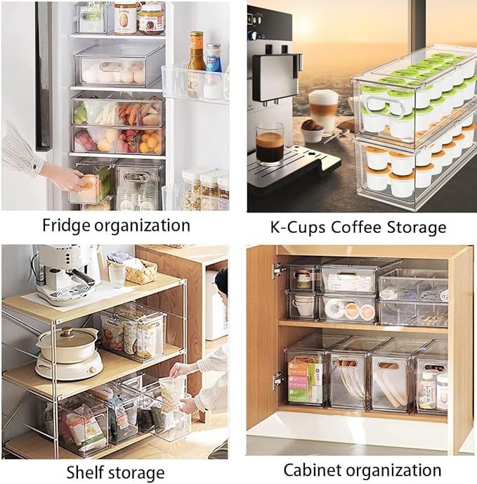 Mano Stackable Fridge Drawers Pull Out Bins with Handle Clear Refrigerator Drawers Organizer Food Storage Container Box with Dividers Plastic Produce Saver for Pantry, Cabinet, Kitchen, Clothes（7Pack）