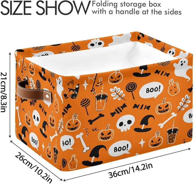 Kigai Storage Basket, Fabric Collapsible Closet Organizer Bin | Halloween Pumpkin Waterproof Foldable Canvas Basket with Handles for Shelves, Nursery, Closet, Bedroom & Bathroom