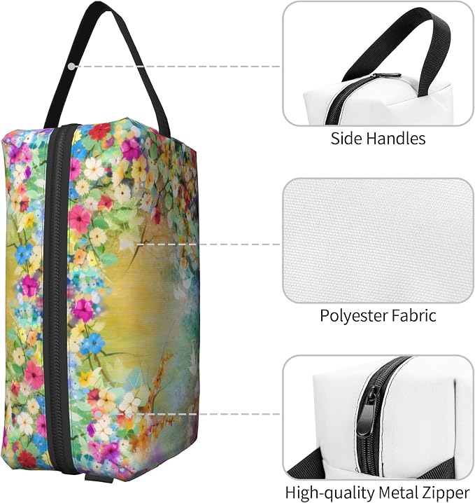Bright Flowers Makeup Bag Watercolor Floral Cosmetic Bag | 600D Oxford Fabric, Shockproof Foam Padded, Travel Cosmetic Organizer, For Gym & Daily Use, 10x6.2x4.9 Inch