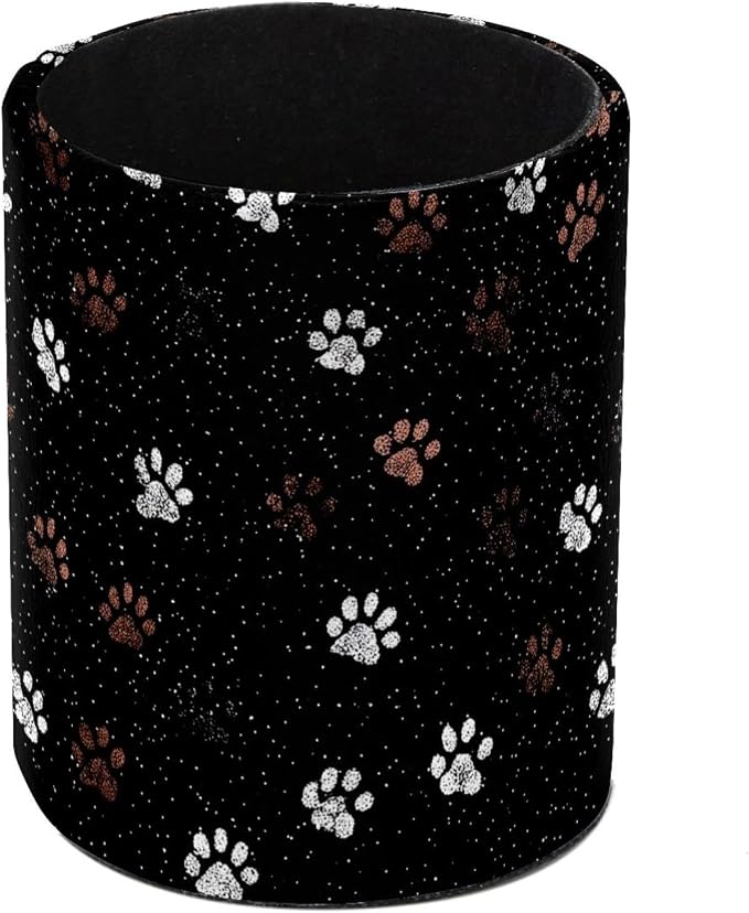 Faux Leather Pen Holder for Desk, Pencil Organizer Pet Paw Prints Pen Cup Desk Decor Makeup Brush Holder Storage for Office Home