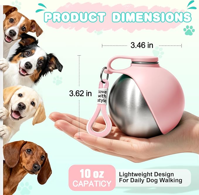 Drain-Back Stainless Steel Portable Dog Water Bottle with Bowl for Walks