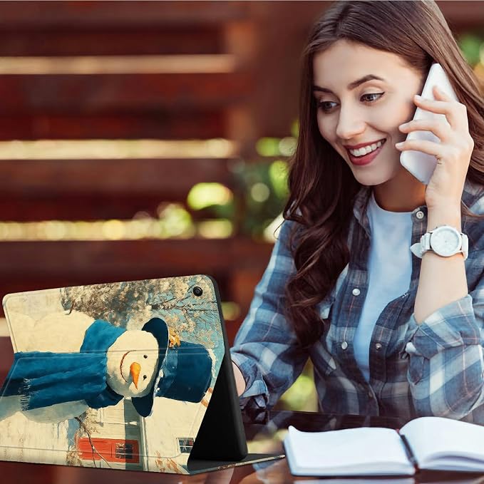 Case for Samsung Galaxy Tab A9+/A9 Plus 11" 2023 (SM-X210/X216/X218) | Slim Leather Smart Cover with Multi-Angle Anti-Slip Stand [Auto Wake/Sleep] Shell for Women Men - Blue Towel Snowman