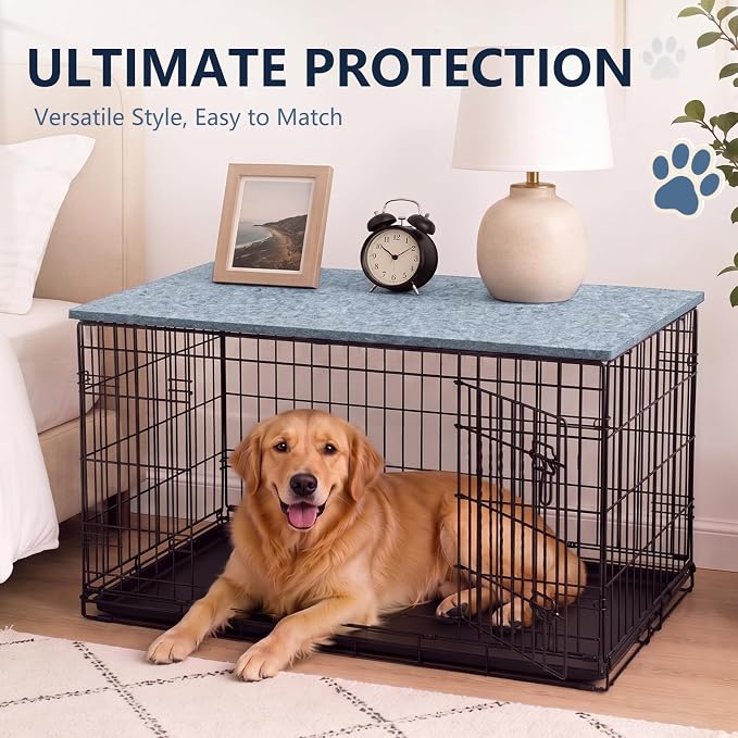 Chumia Felt Gray Dog Crate Topper Kennel Lid 48 Inch Foldable Felt Board Pet Crate Topper Decorative for Indoor Home Decor Storage Tabletop Use
