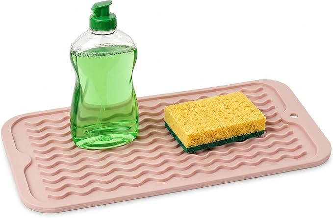 ZLR Silicone Sink Caddy & Sponge Holder, 6"x12", Peach Pink | Sink Organizer for Soap, Sponge & Brush, Doubles as Bathroom Vanity Tray, Raised Lip, Non-Slip Food-Grade Silicone