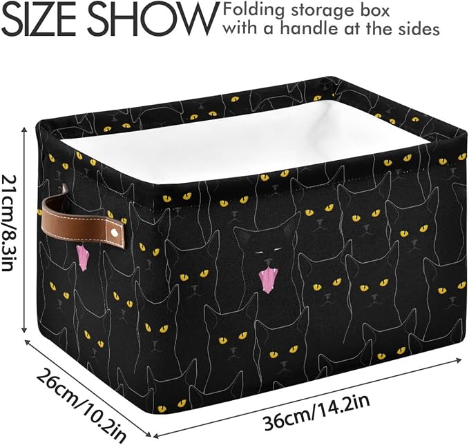 Rectangular Storage Bin Black Cats Print Storage Baskets with Handles Toy Bins Shelf Basket for Nursery Room Kids Toy Pets Closet