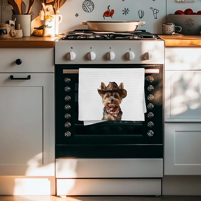 Cabana Bro Yorkshire Terrier Gifts Kitchen Towels, Yorkie Gifts for Women Decorative Hand Towels for Bathroom, Funny Western Cowboy Yorkshire Terrier Dish Tea Towels for Kitchen, 16x24 Inch