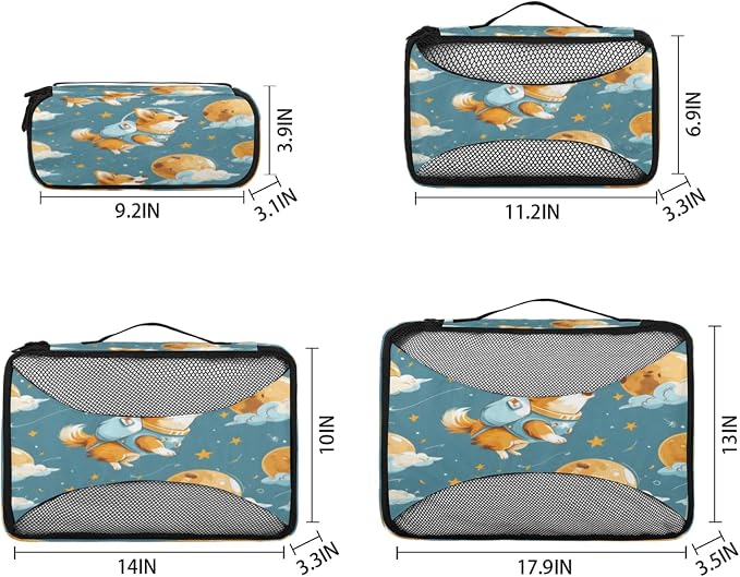 Packing Cubes for Travel, Universe Space Travel Luggage Packing Organizers for Women Men, Large Custom Toiletries Bag for Cosmetics Toiletries, Corgi Dogs