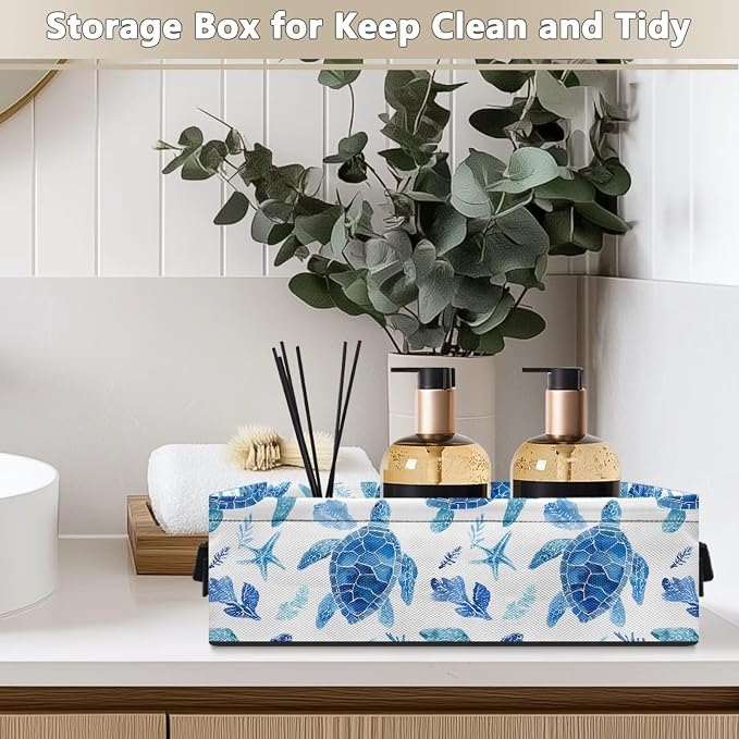 Sea Turtle Toilet Paper Basket,Bathroom Basket Decorative Shelf Bin Organizer for Toilet Tank Topper Countertop Shelves, Decor for Bedroom Living Room