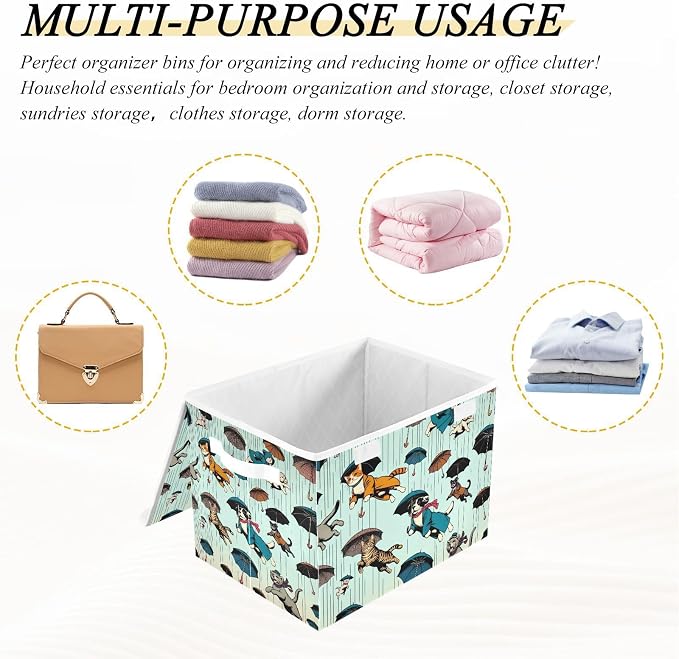 Storage Box Cats and Dogs Storage Bins with Lids, Larger Collapsible Fabric Storage Baskes with Handles for Living Room, Playroom, Bedroom, Nursery 16.5x12.6x11.8 Inch
