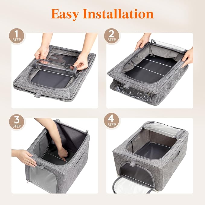 Lifewit Clothes Storage Bins with Metal Frame 6 Pack, Fabric Stackable Storage Bags with Lids, Zipper, Foldable Clost Organizers Containers for Clothing, Blanket, Winter Cloth, 25L