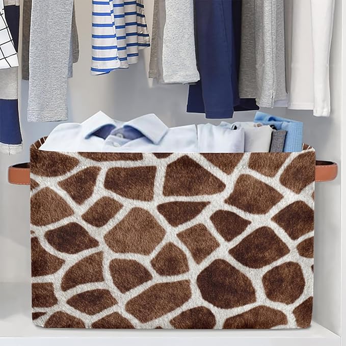 SEULIFE Animal Giraffe Print Pattern Foldable Storage Basket, Large Collapsible Organizer Storage Bin Cube Toys Storage Boxes with Handles for Bathroom Kids Nursery Closet Storage, 1 Pack