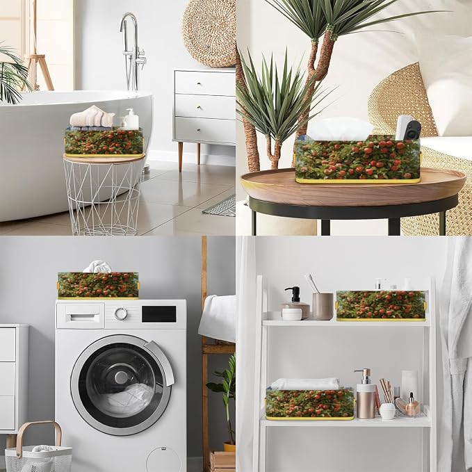 Orchard Apples Tree Bathroom Storage Basket, Foldable with Handle Open Countertop Paper Towel Decorative Box, Toilet Tank Top Shelf Baskets for Home Closet Bedroom Living Room Office