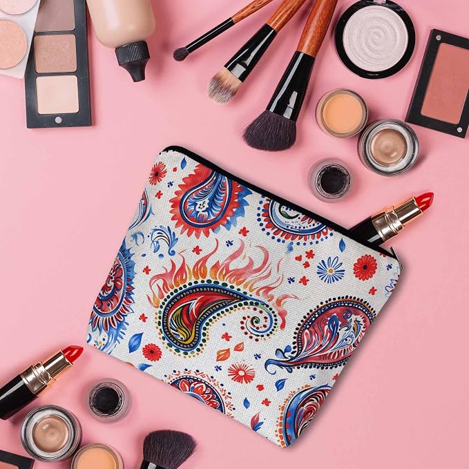 Paisley Floral Makeup Organizer Bag Cosmetic Bag For Men Women, Abstract Mexico Tribal Floral Paisley Travel Toiletry Bag Flax Makeup Bags Purse Business Makeup Pouch For Toiletries Cosmetics