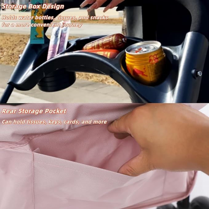 Pet Stroller for Small Medium Dogs Up to 40lbs, 4 Wheels Folding Pet Carriage Cart for Dogs Cats, Portable Cat Puppy Jogging Stroller with Rear Pocket and Cup Holder (Upgraded, Light Pink)