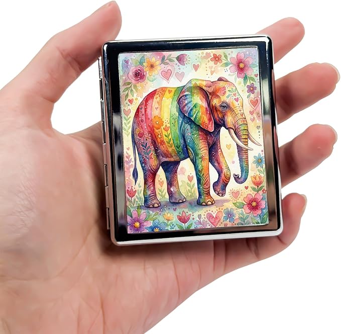 Weekly Pill Organizer, Metal Pill Box with 8 Compartments, Small Travel Pill Case for Purse Pocket, Medicine Vitamin Supplement Organizer (Rainbow Elephant)
