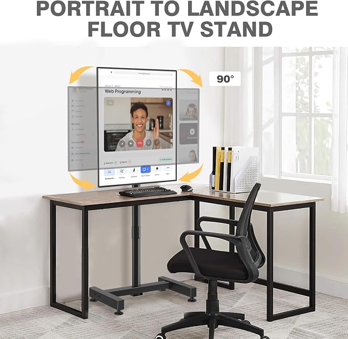 TV Floor Stand for 13-50 inch LCD LED Flat/Curved Panel Screen TVs up to 44 lbs, Height Adjustable TV Stand Mount with VESA 200x200, Portable TV Stand for Bedroom, Dorm Room, Office | Tilting and Rotating Mount, Portrait to Landscape, Height Adjustable...